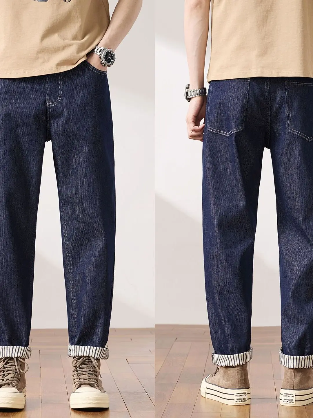 

Ice Silk Cool Men's Jeans Casual Loose Straight Leg Elastic Trendy Nine-Piece Pants Spring Autumn New Sle Youth Faion