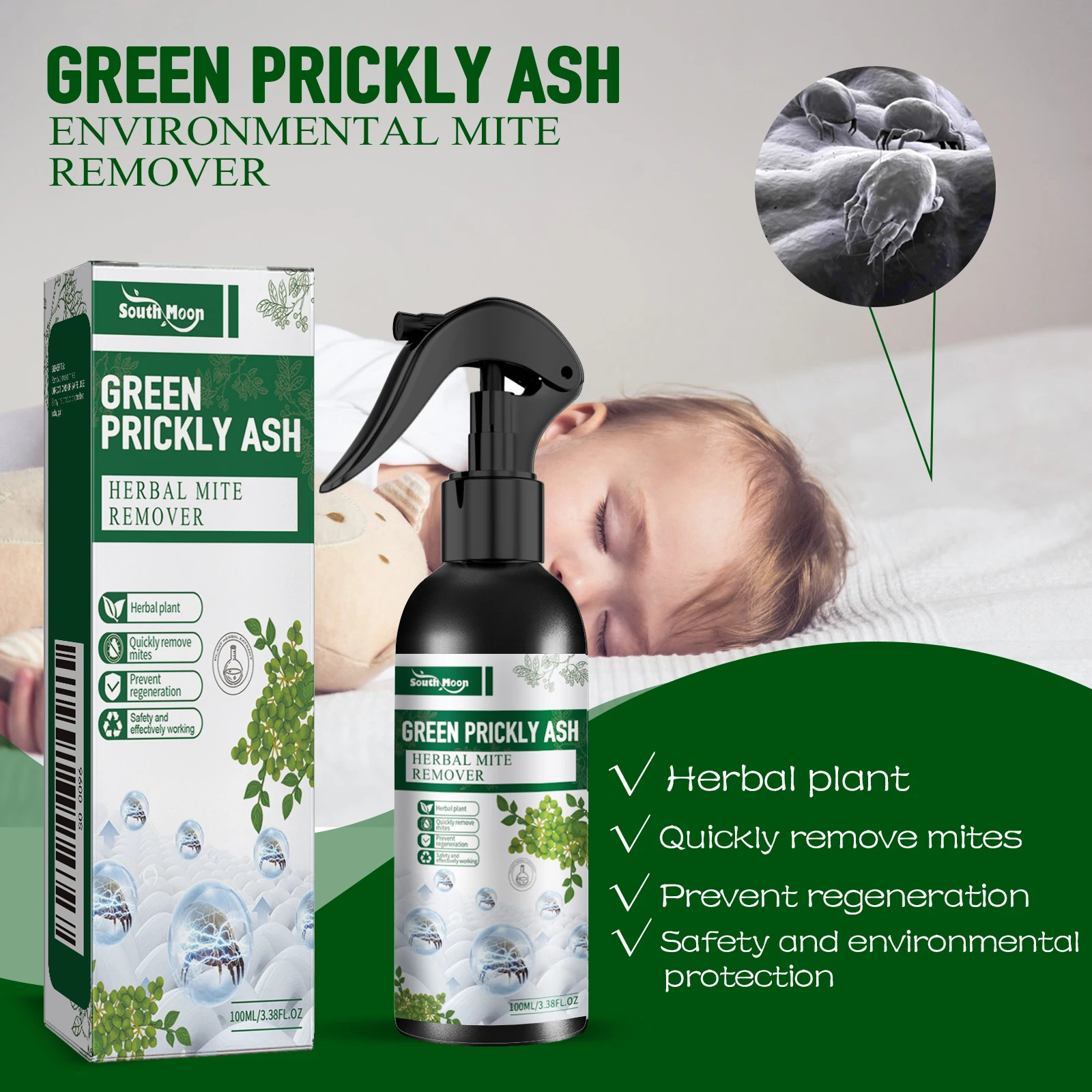 Herbal Dust Mite Killing Spray Indoor Bed Sofa Quilt Mite Remover Spray Indoor Insect Repellent Home Cleaning Solution for Mites