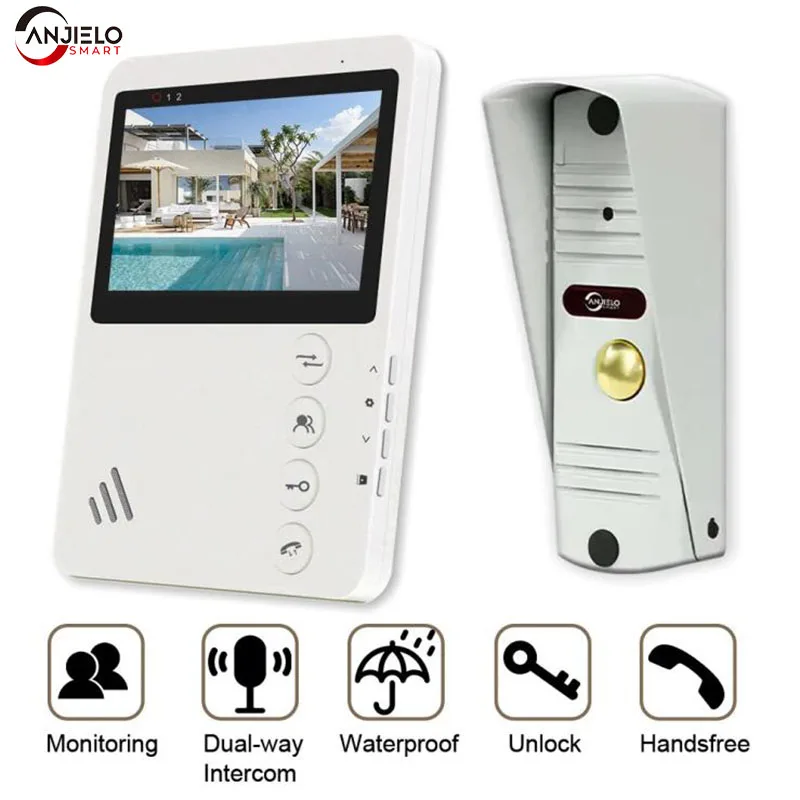 Wired Home Video Door Phone Doorbell Intercom System Apartment Handsfree Waterproof Doorbell Indoor Monitor One Key Unlock DND