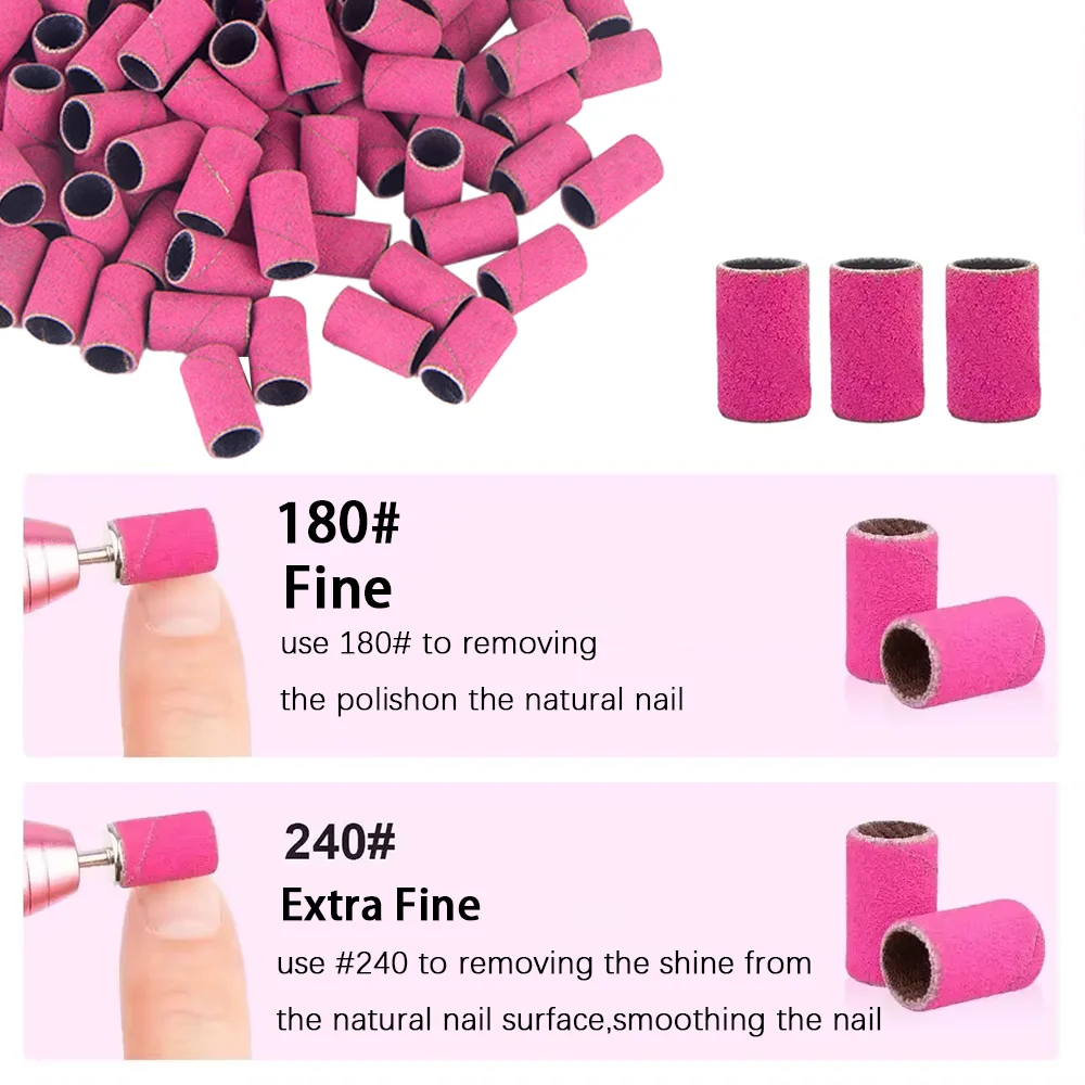 100Pcs Sanding Bands With 1Pcs Metal Shaft Set For Manicure Gel Polish Remover Replacement Tools Nail Drill Bits