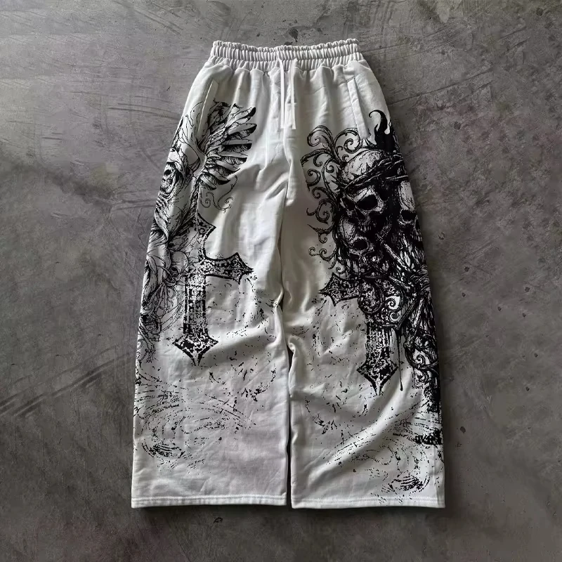26 Y2K Retro Casual Hosen für Erwachsene/Kinder Gothic Totenkopf Direktdruck Bodenlange Hosen Unisex Streetwear Mode Kleidung Jogginghosen – Detail 9