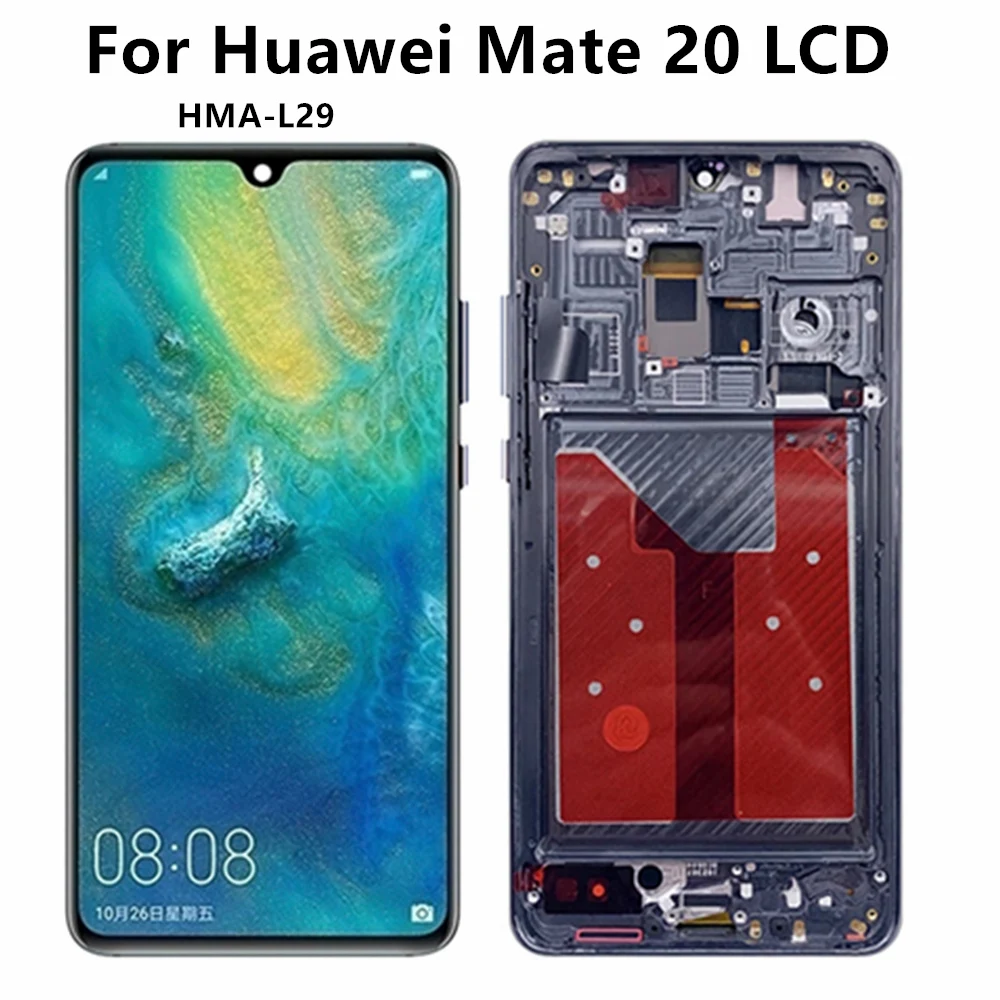 

Дисплей Mate 20 диагональю 6,53 дюйма для Huawei Mate 20, дисплей с сенсорной панелью, дигитайзер, зеркальная сборка, Замена с рамкой