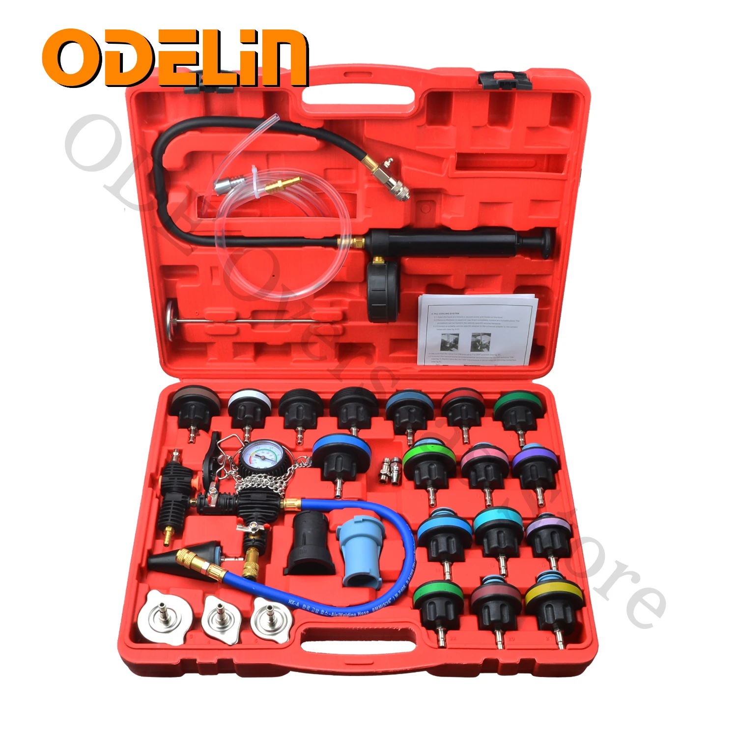 28pcs Universal Radiator Pressure Tester Vacuum Type Cooling System Test Water Tank Leak Detection Detector Tool