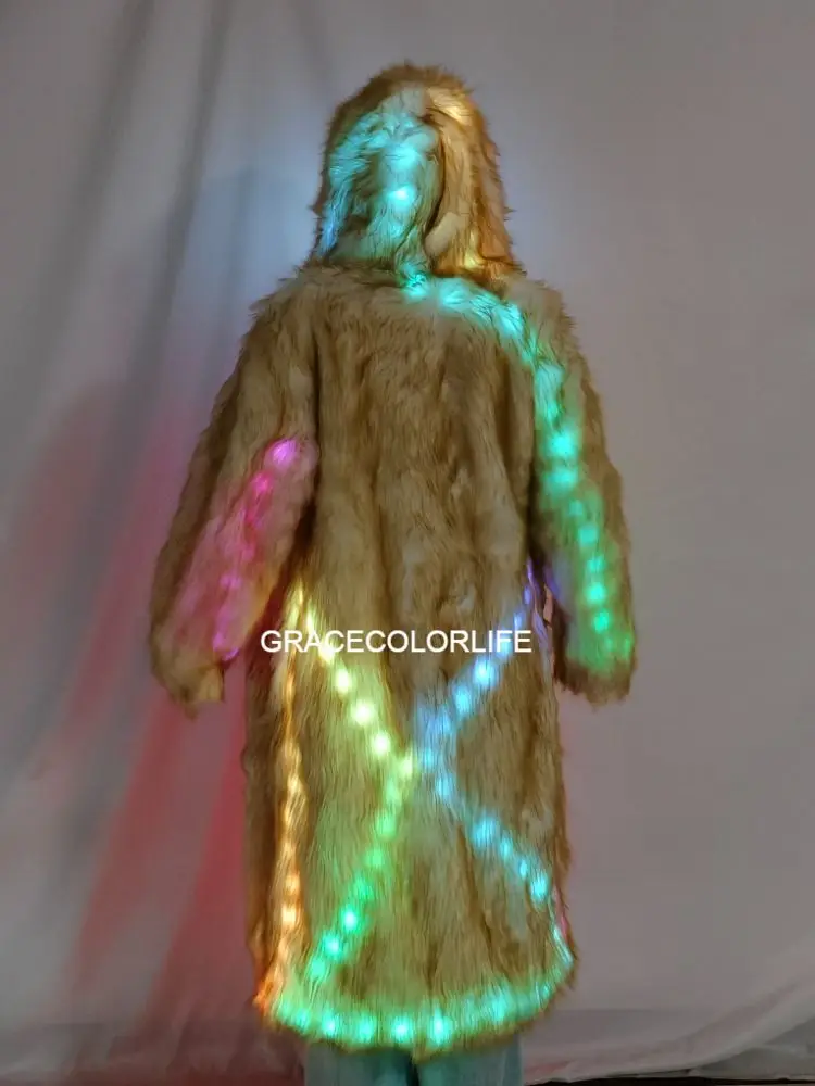 Manteau en fausse fourrure Cappotto da donna in pelliccia sintetica a LED Cappotto da festa illuminato Costume di scena sexy per eventi Spettacoli Celebrazioni