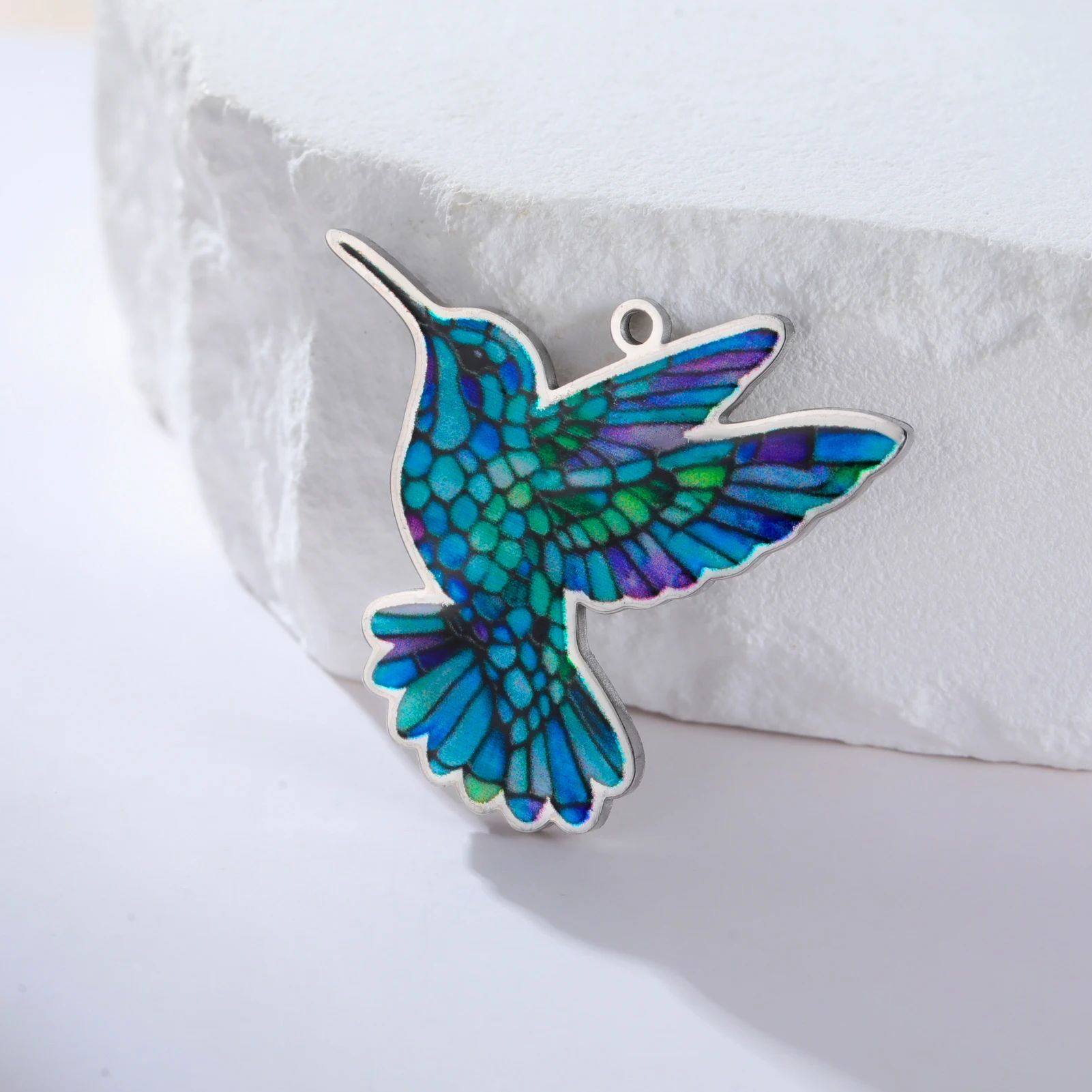 1 Stück Bunte Kolibri-Anhänger aus Edelstahl für DIY-Halsketten, Ohrringe, Schlüsselanhänger, Vogel-Tier-Accessoires, Großhandel – Detail 5