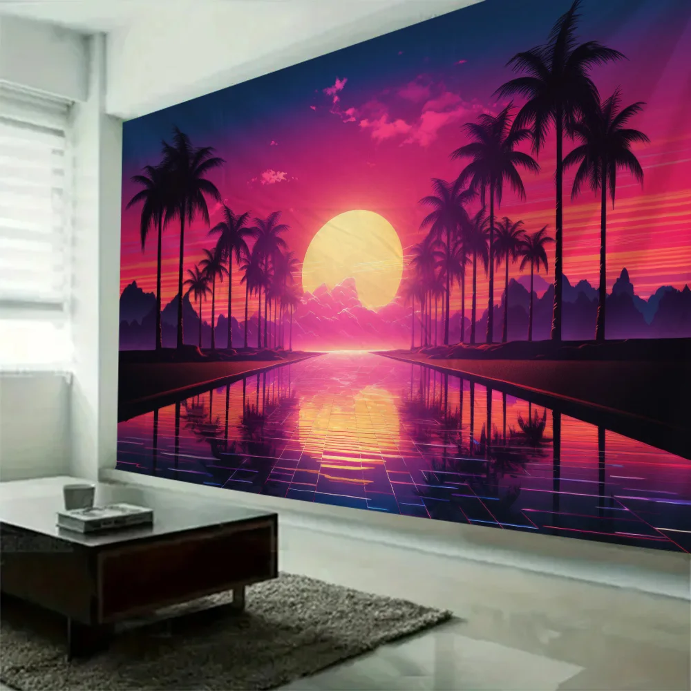 Natural Scenery Tapestry Beach Wall Hanging Soft Background Fabric Multiple Patterns Aesthetic Home Decoration Multiple Sizes