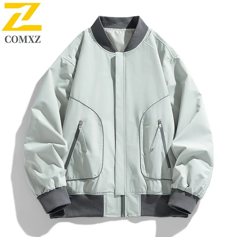 

COMXZ Windbreaker Jacket Baseball Collar Windproof Lightweight Loose Work Travel Men's Coat 2025 Camping High Quality Outerwear