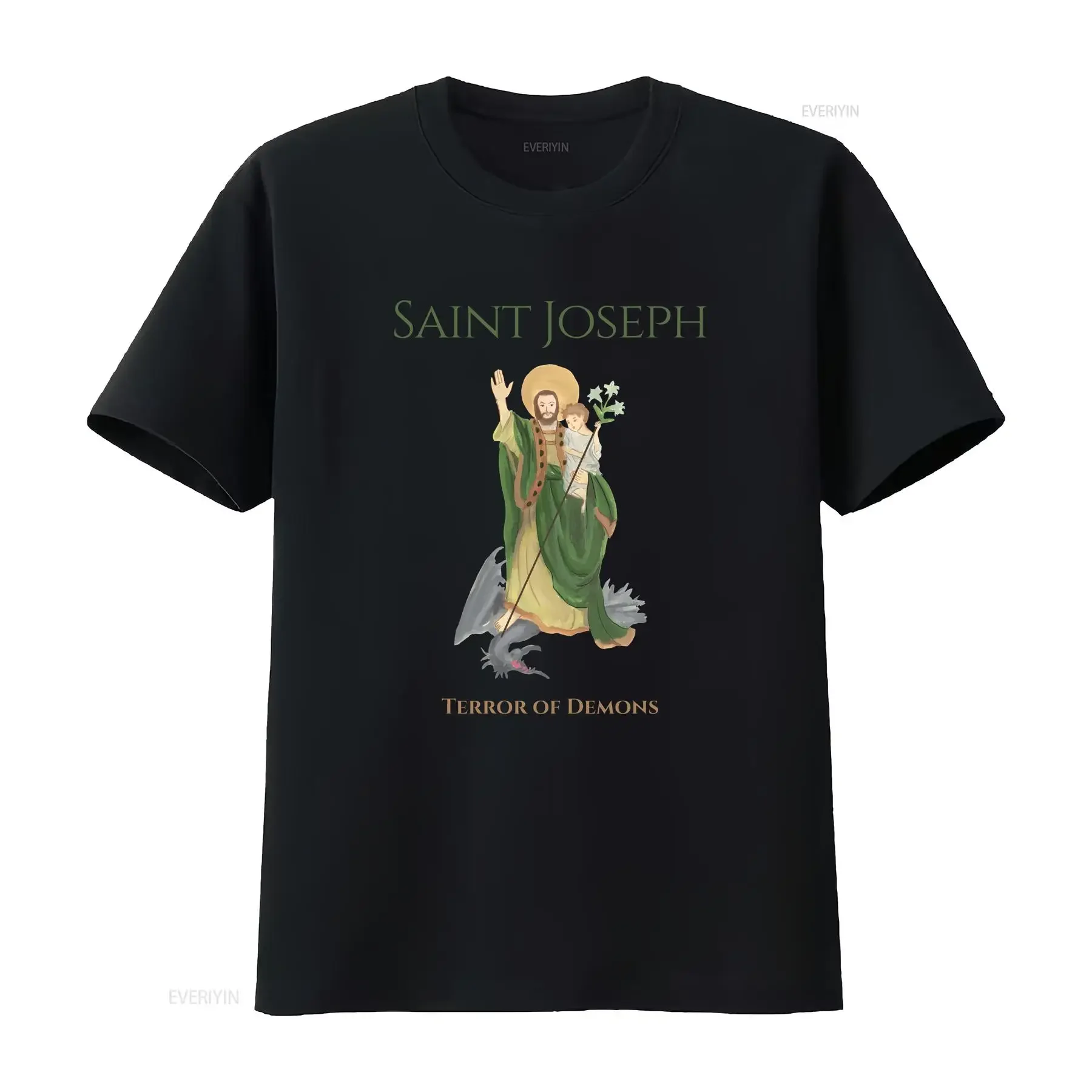 Catholic T Shirt Saint Joseph Halloween Terror of Demons vintage Washed streetwear Versatile Casual Soft Stylish homme