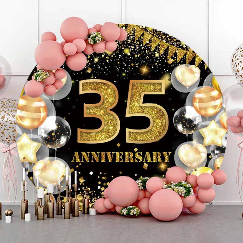 Birthday Round Backdrop Cover Gold Glitter Arch Background Stand Cover for Photography Men Women Birthday Party Banner Customize