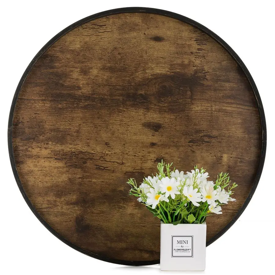 

Decorative Coffee Table Tray Brown Wood Tray Round Rustic Wooden Trays Circle Farmhouse Centerpiece Candle Holder for Home Decor
