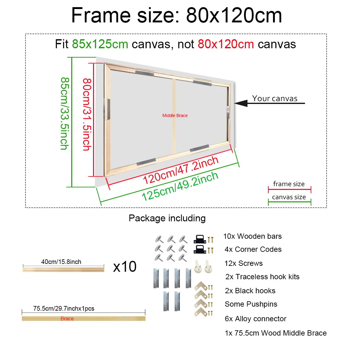 40X60 50X70 60X90 60X120 Diy Houten Frame Kit Voor Canvas Olieverf Frame Staven Hout Frame Voor Diamond Painting Muurkunst Frame