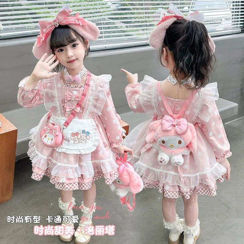 New Girls Autumn Long Sleeve Princess Dress Sanrios My Melody Lolita Dress Halloween Cosplay Costume Party Dress Gift for Girls