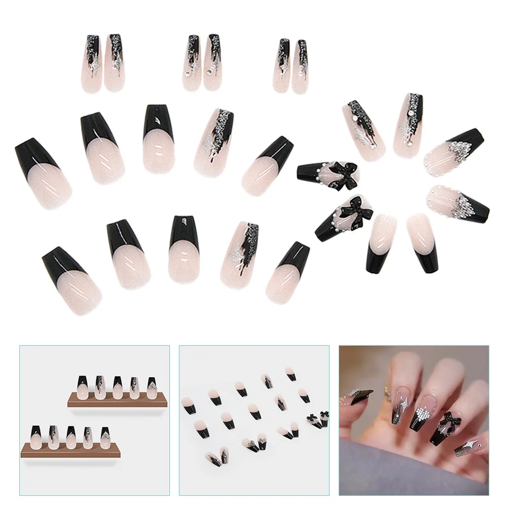

24pcs Heart Fake Nails Full Cover False Nail Tips Press On Nail Art Supplies For Women Lightweight Decorative Bow Accents
