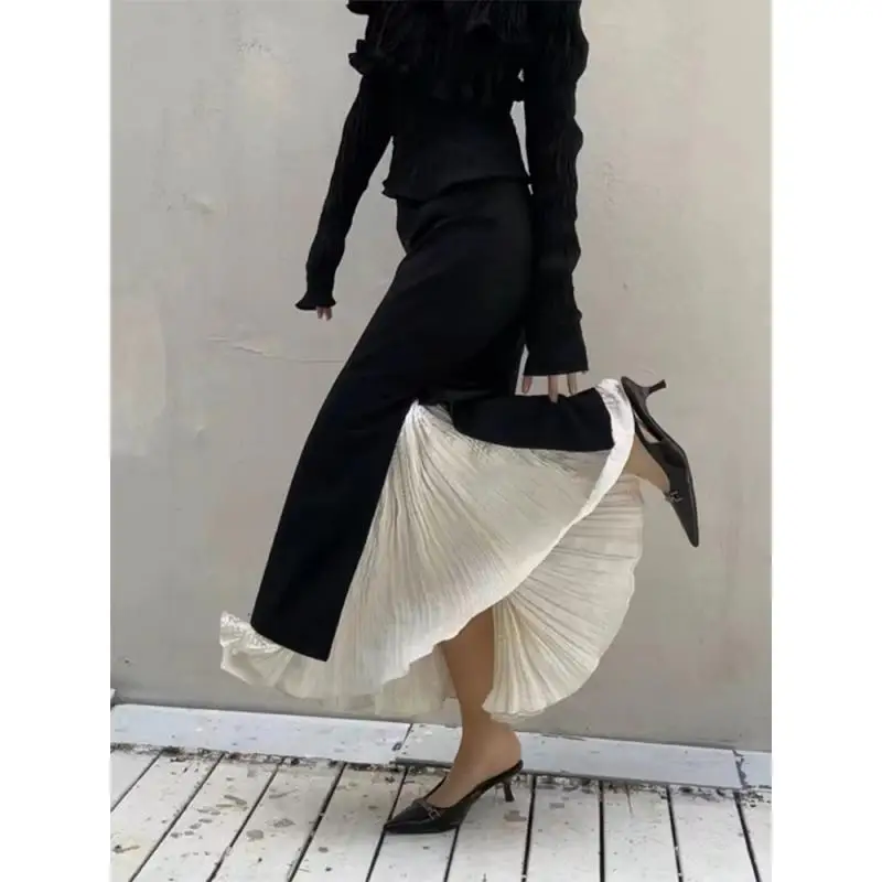 

Юбка Maxdutti из весенней шерсти с плиссировкой и вставками, с боковым разрезом, на молнии, длинная, с оборками по краю, фасон «русалка», женская одежда