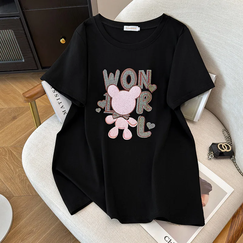 170kg plus size Damen büste Sommer lose kurz ärmel ige Diamant T-Shirt Bär Top schwarz weiß 4xl 5xl 6xl 7xl 8xl 9xl