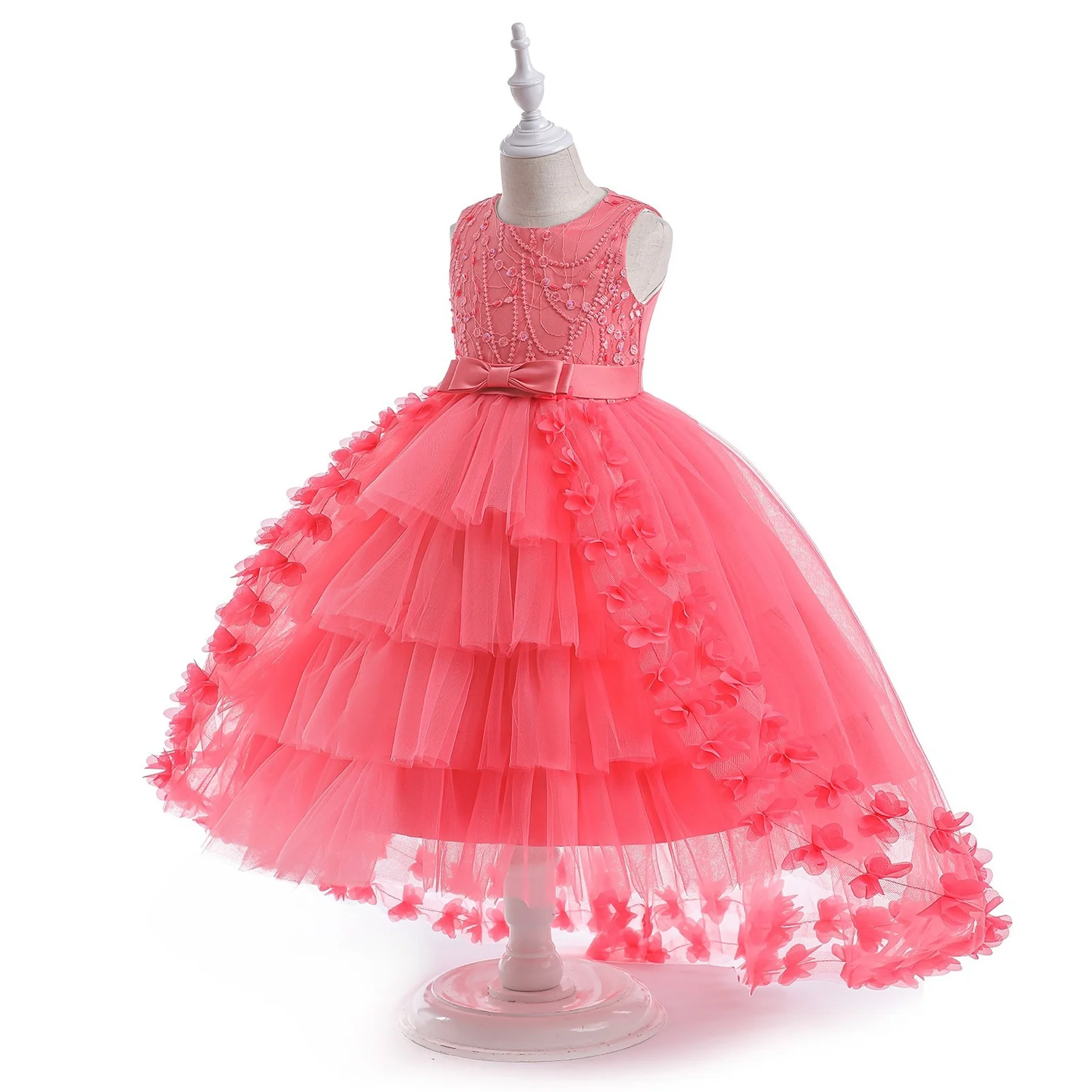 

Flower Trailing Girls Party Dress Christmas Costume Tulle Bow Wedding Princess Dresses For Girl Birthday Bridesmaids Evening
