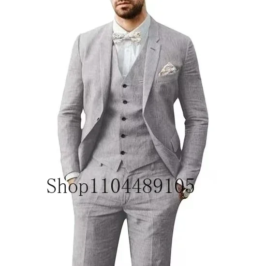 Men Clothing Linen Suit Tailored Three-piece Suit Three-piece Set of Summer Men’s Designer Clothes  Men Blazer Summer Beach