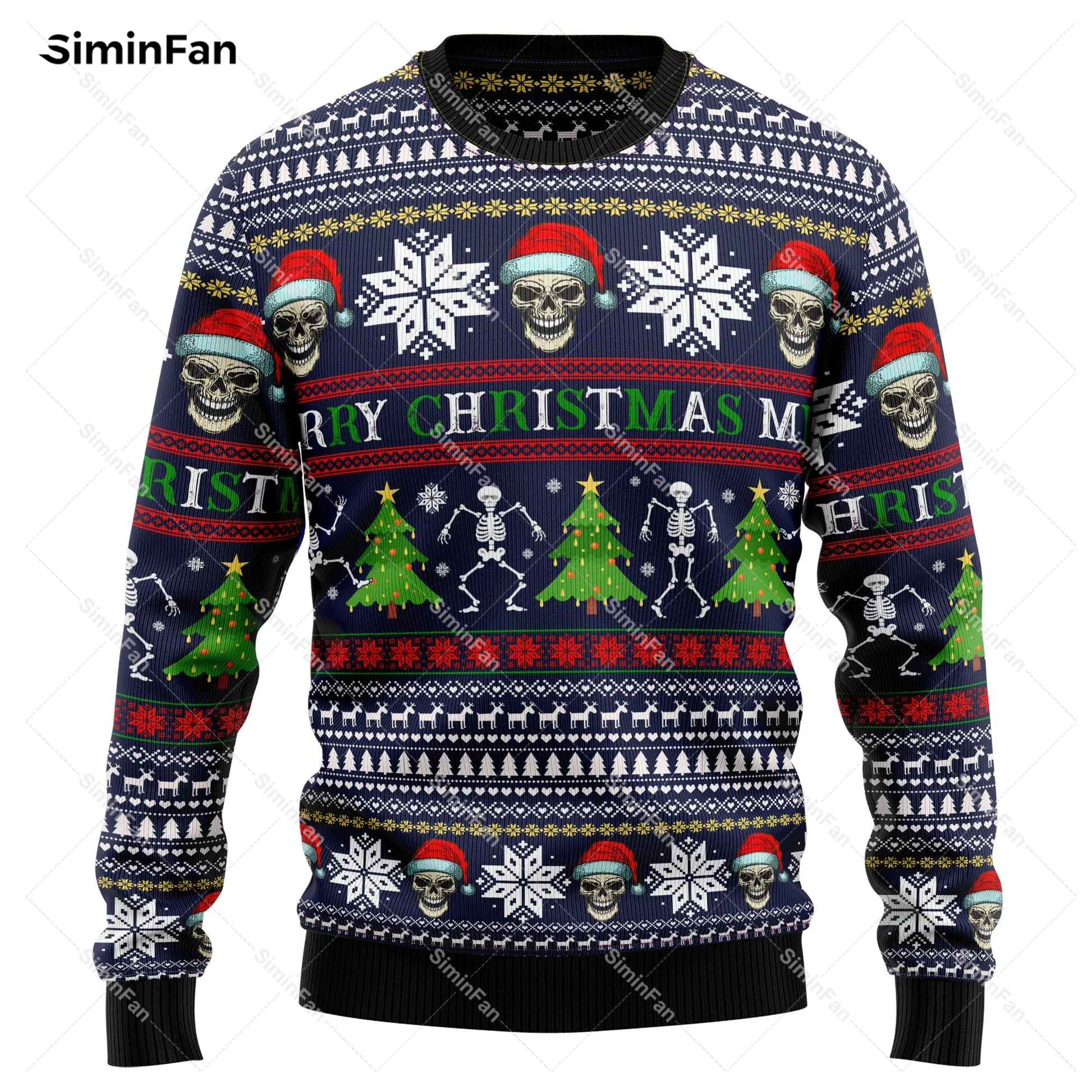 Suéter de Navidad con estampado 3D de calavera de pino para hombre, sudadera informal, camisas de manga larga, abrigo Unisex, ropa de calle