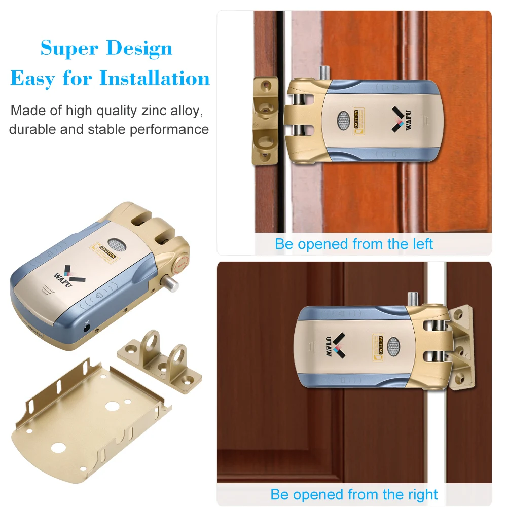 WAFU-cerradura inteligente sin llave para puerta de entrada, dispositivo de seguridad inalámbrico, Invisible, aplicación iOS y Android, desbloqueo con 4 teclas remotas, 010U