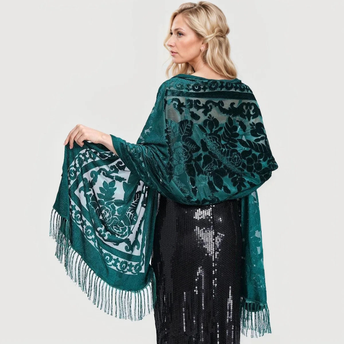 

Новинка 2025 года, бархатный кружевной шарф с узором пейсли в этническом стиле, длинный шарф с бахромой, пашмина, элегантная шаль Cheongsam для вечеринок