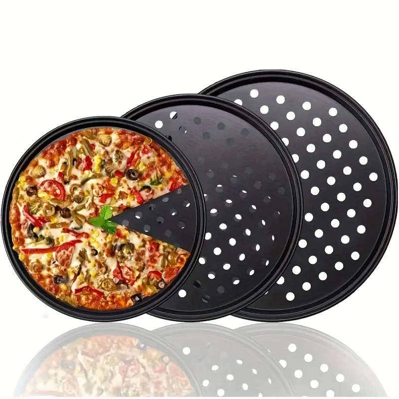 

26/29/32cm Non-Stick Perforated Pizza Pan - Multi-Purpose Crispy Crust Tray for Baking & Grilling, Easy to Clean