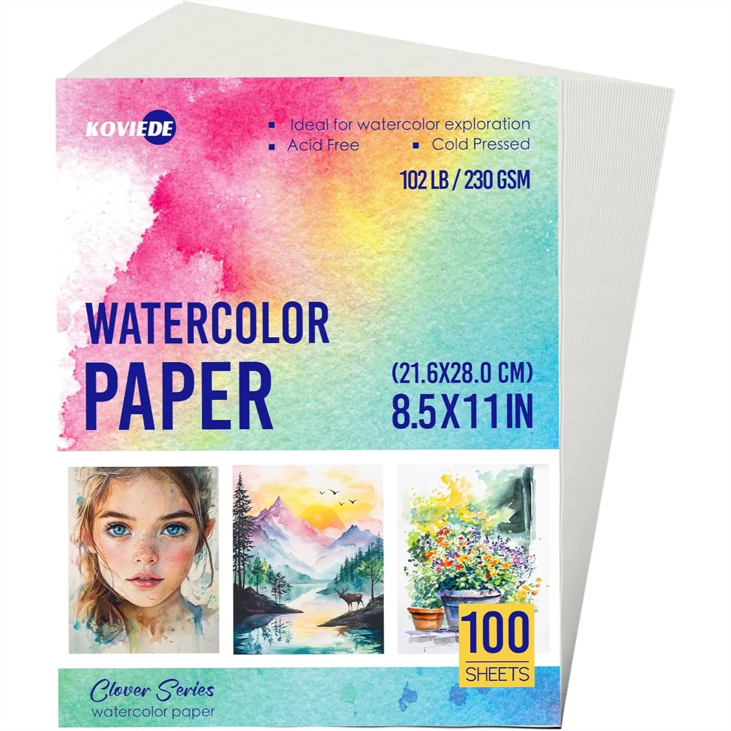 

100 Sheets Watercolor Paper 8.5x11 Inch 230GSM Cold Press for Students Beginners Acid-Free Heavyweight Art Sheets for Painting