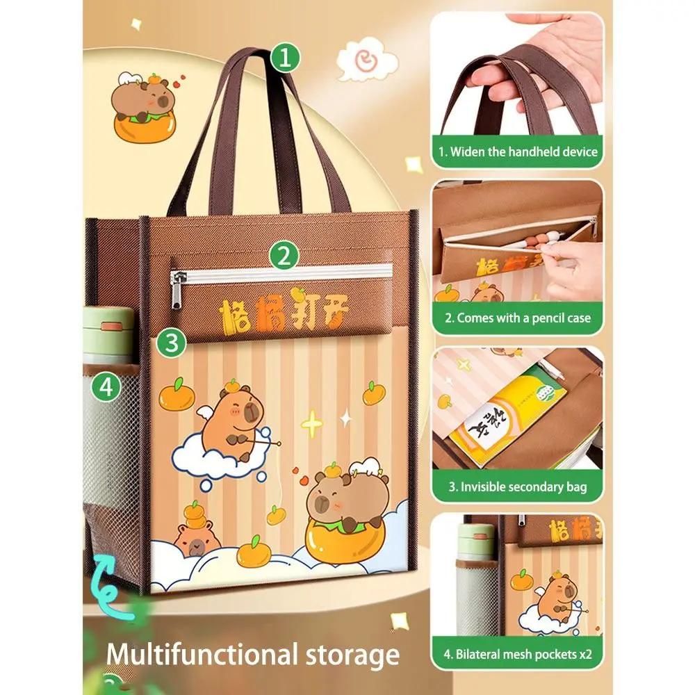 Multifunction Large-capacity Tote School Bag Capybara Canvas Tutorial Bag Five-layer A4 File Bag Learning supplies
