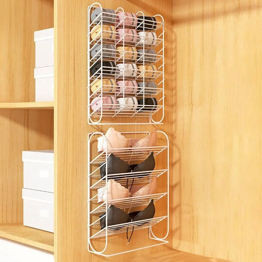

4/9/18 Grids Underwear Storage Rack No-Punch Wall-mounted Underwear Sock Organizer with Hooks Iron Sock Storage Hanging Rack