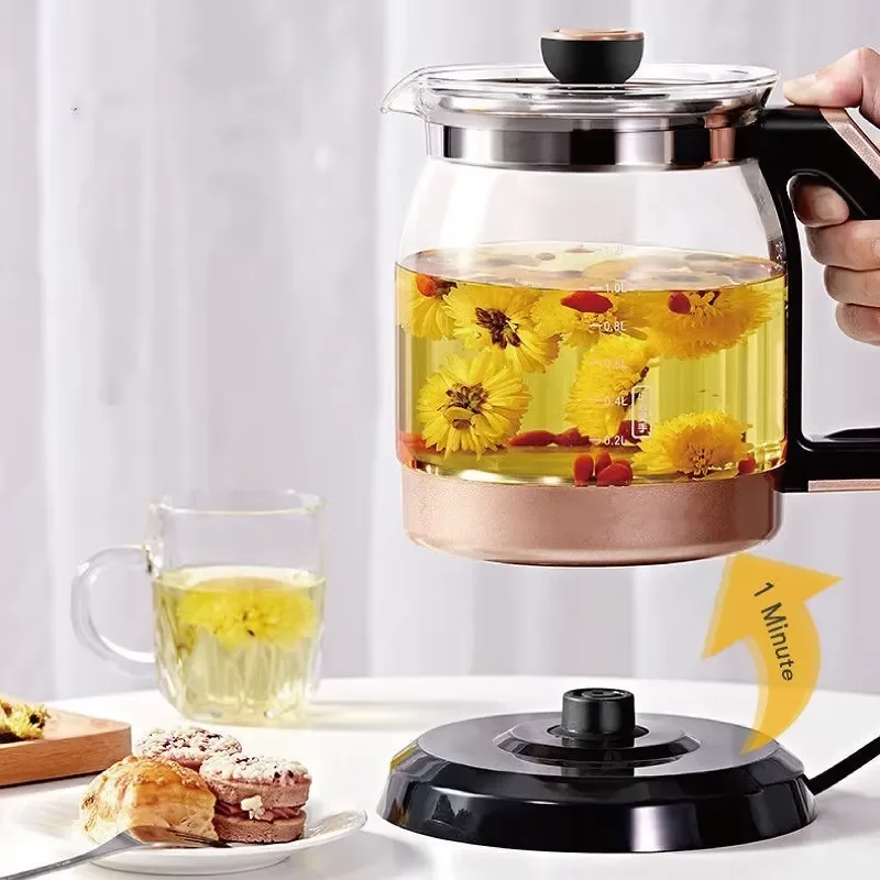 1.2L Smart Electric Kettle 700W Glass Flower Teapot 24h Timer Stew Boil Multifunctional Office Home Tea Maker