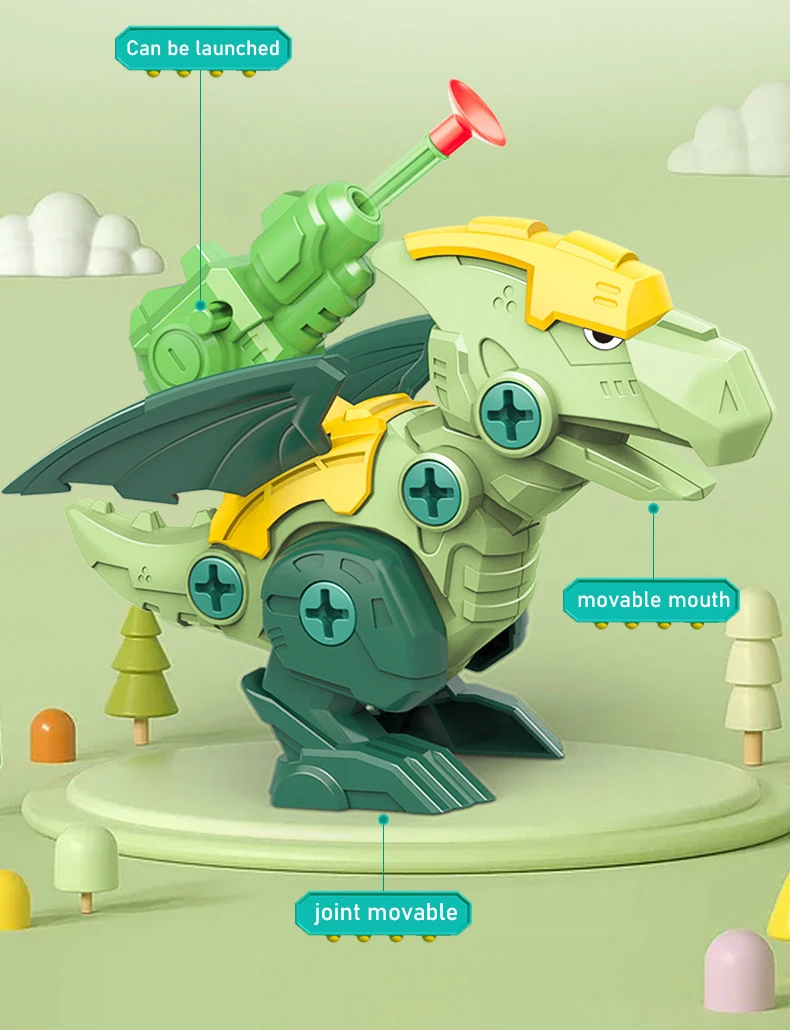 Children's Dinosaur 3D Puzzle Toys Press To Fire Bullets DIY Detachable Assembly Screw Toys ﻿