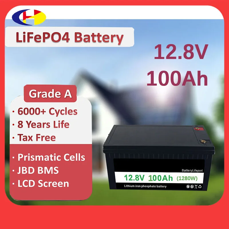 Solar battery pack 12V 100Ah LiFePO4 Battery with Smart BMS 6000+Cycles for Boats household energy storage system RV System