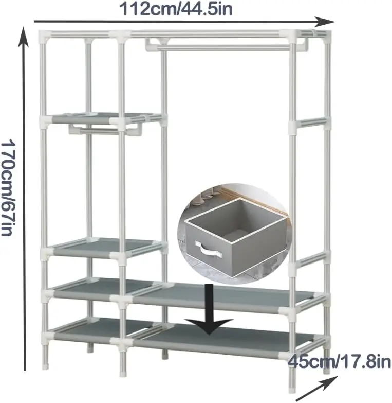 Foldable Closets Organizer Wardrobe with Doors,Multi-use  for Bedroom Non-Woven Fabric