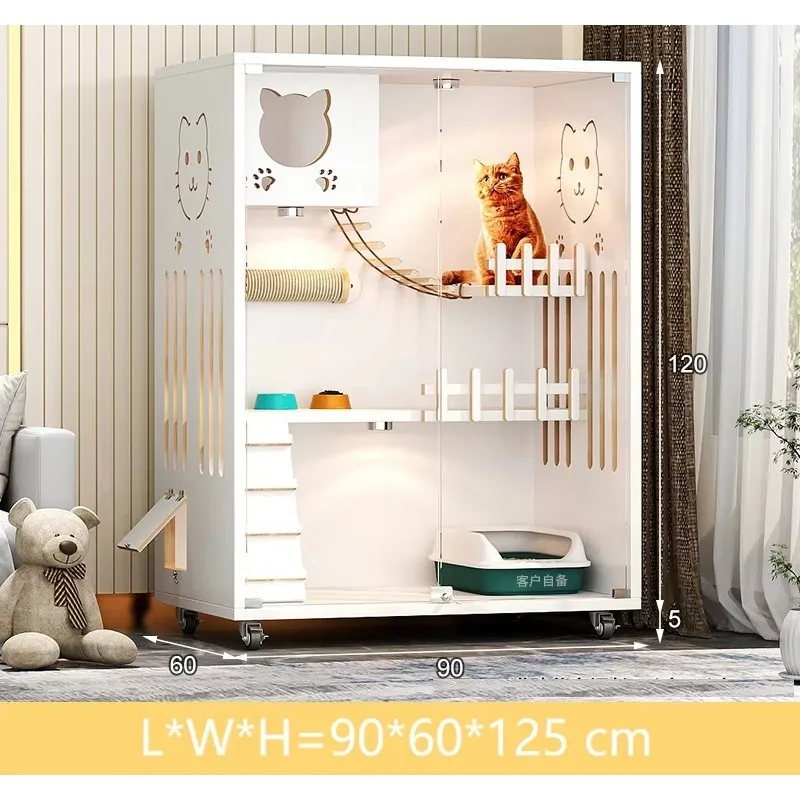 Large Multi Level Rectangular Solid Wood Cat House Luxury Indoor Pet Cat Villa Enclosure