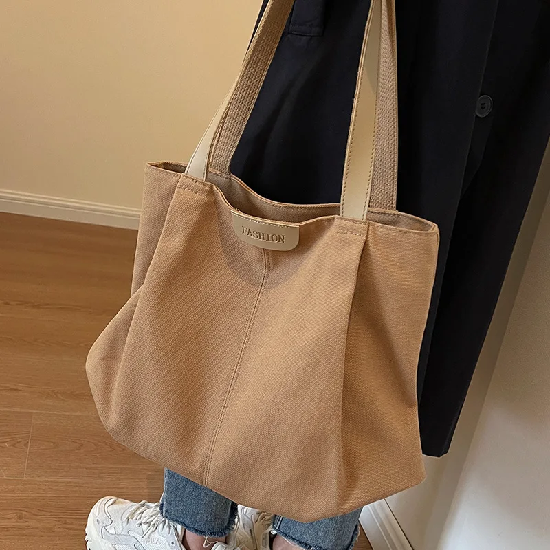 Women\'s Canvas Shoulder Bags Large Capacity Handbags Fashion Solid Color Women Handbags Eco-friendly Tote Bag