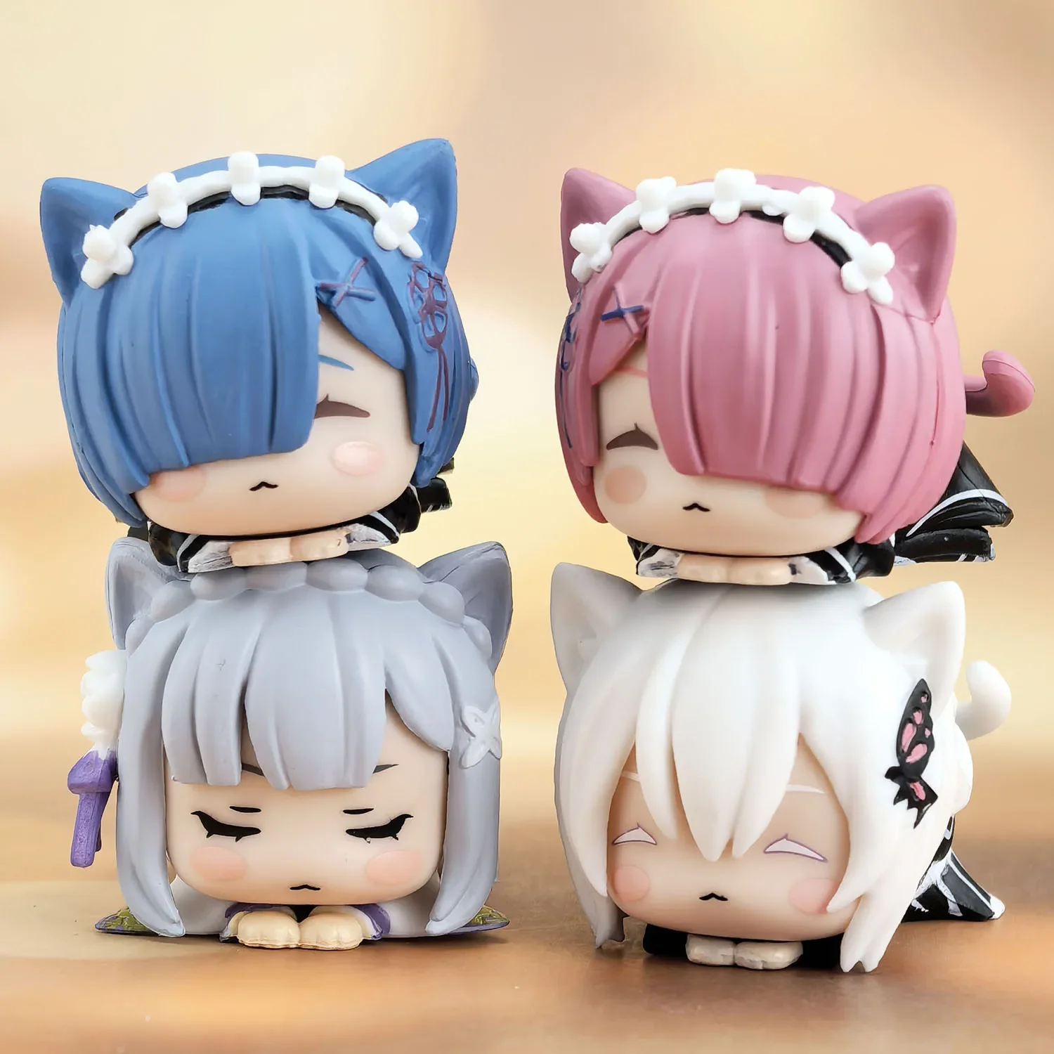 4 Pcs/Set 3.5cm Re:Life in a different world from zero Figure Anime Q-Version Mini Cat Ear Rem Emilia Doll Car Ornaments Gifts