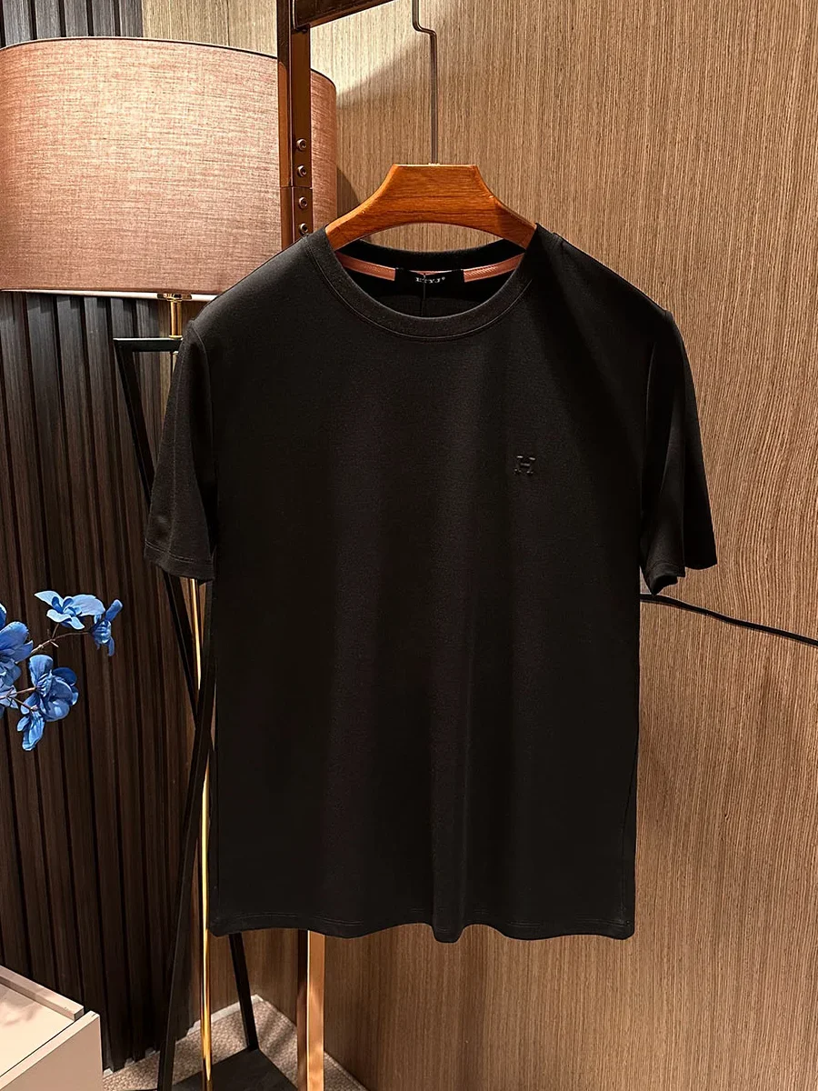 French classic summer new breathable and comfortable solid color round neck short-sleeved T-shirt