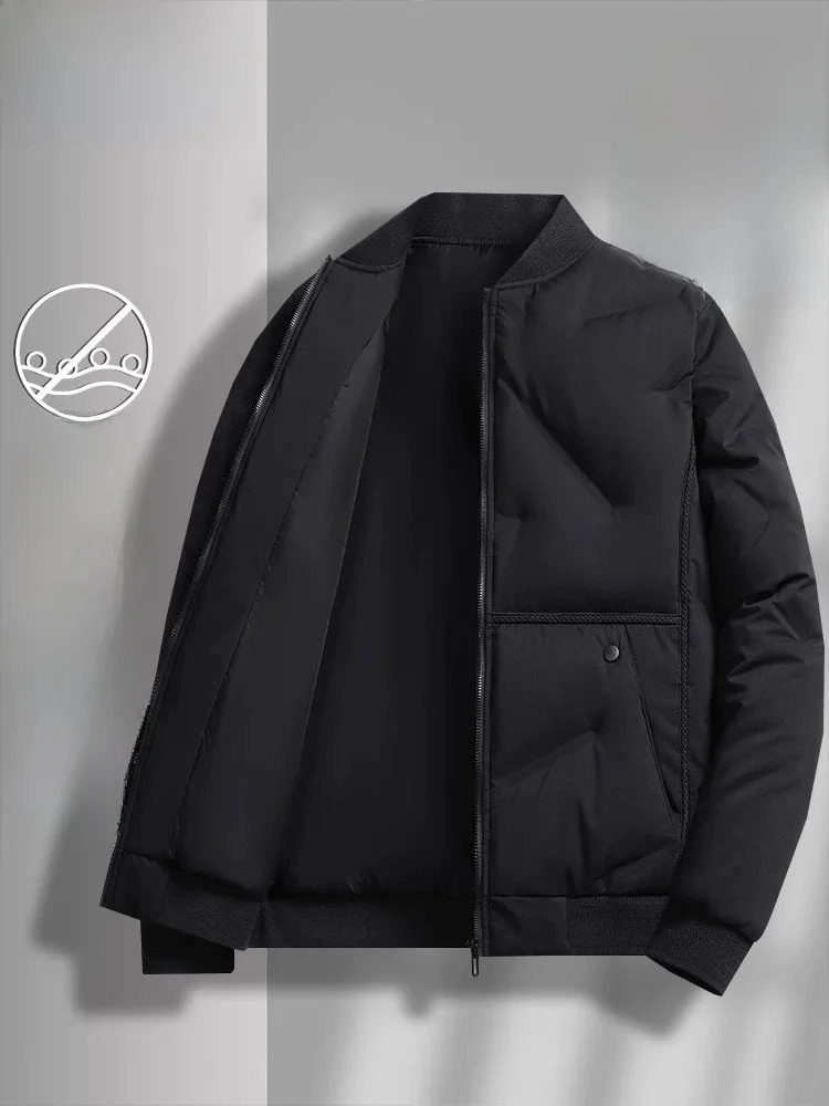 Men's Winter Thiened down Cotton Jaet Baseball Collar Coat Casual Warmth Outerwear Polyester Fiber Long Sve Zipper Clo...