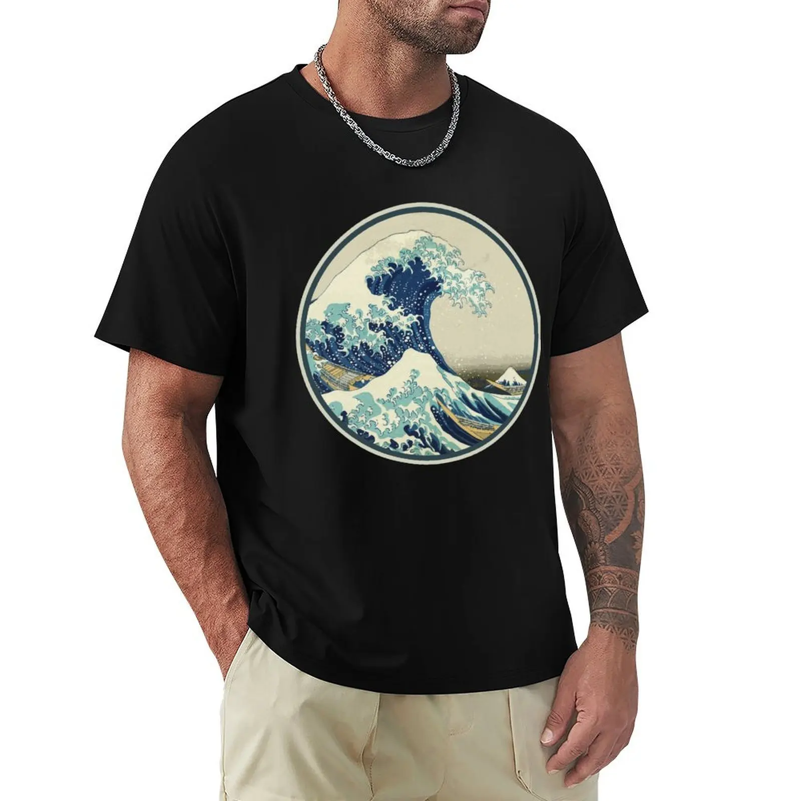 Kanagawa circle Hokusai Big Wave T-Shirt Holiday Vacation Tee Shirt