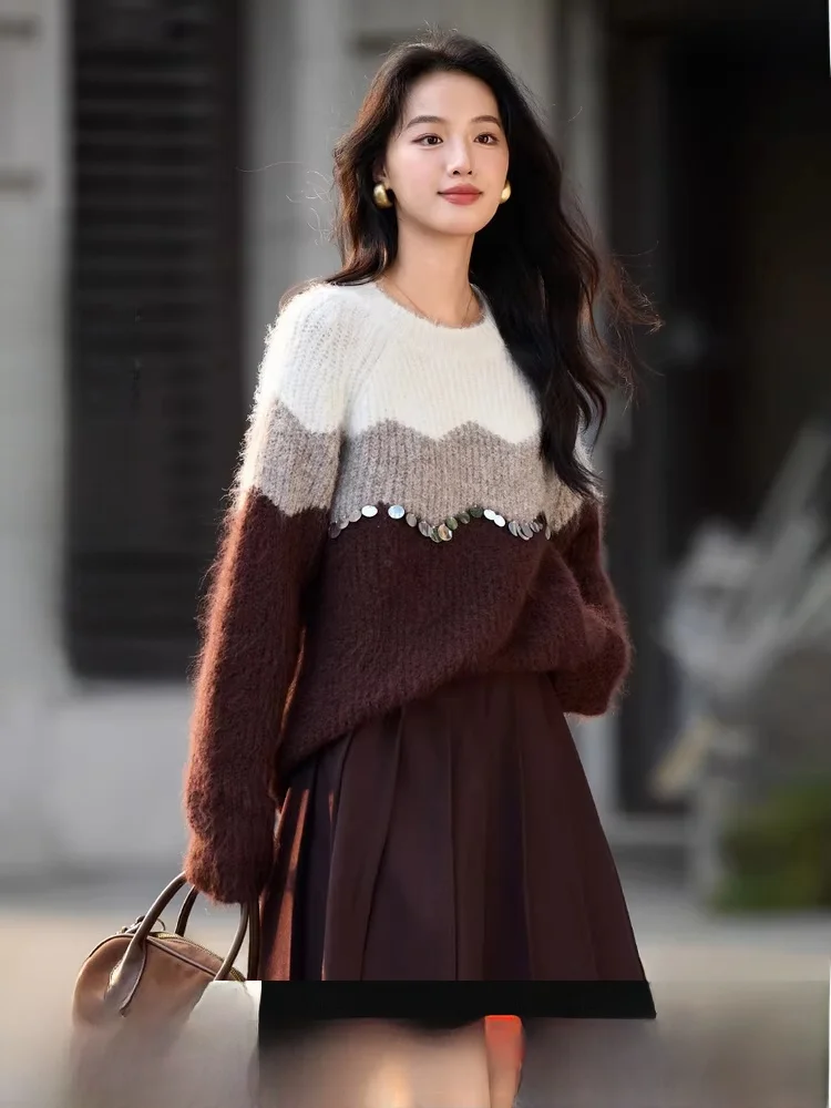 

Women's Wool Blend Knitwear round Ne Loose Fit Winter Sweater Punk Sle Long Sve Casual Faion Polyester Nylon Camere