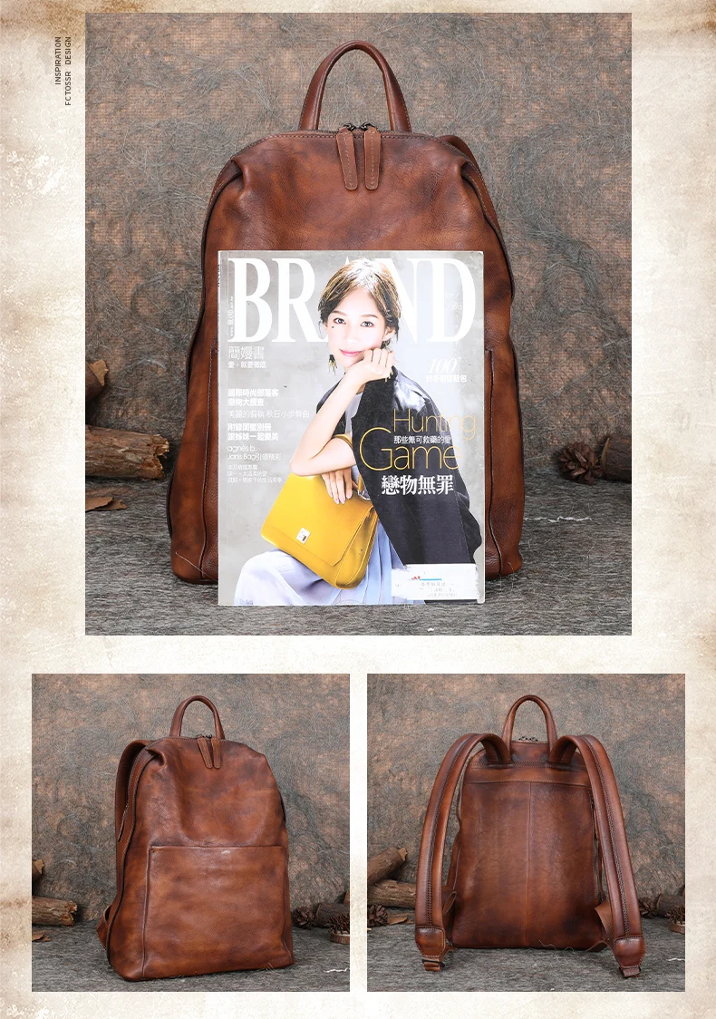 2024 New Vintage Leather Women\'s Backpack Wild Large Capacity Laptop School Backpack Female Cowhide Casual Travel Backpacks Bags