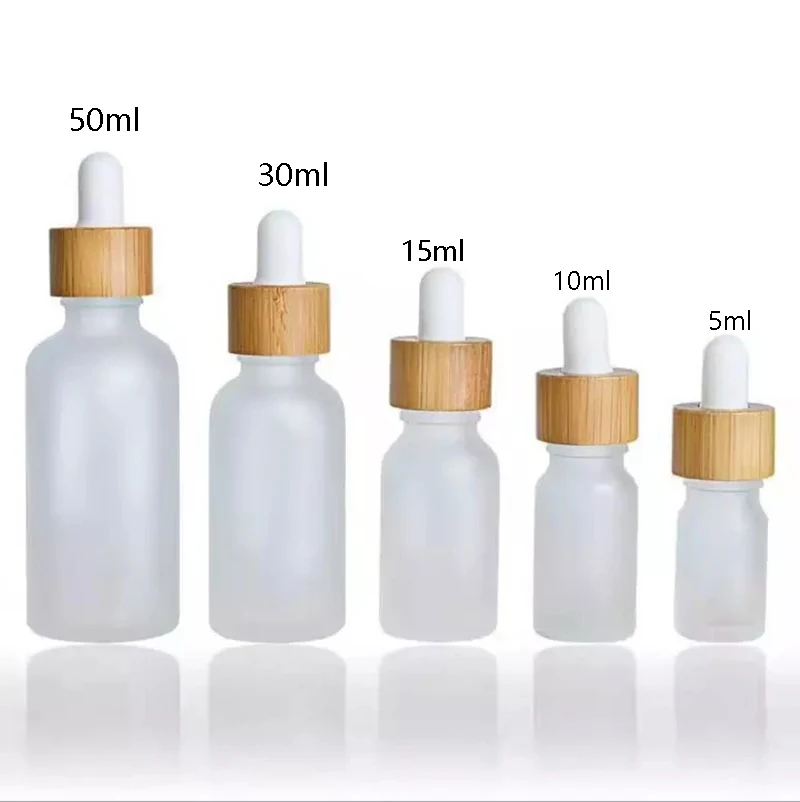 10Pcs/lot 5ml 10ml 15ml 30ml 50ml Frosted Glass Pipette Bottle Empty Essential Oil Dropper Bottle With Bamboo Cap Sample Vials