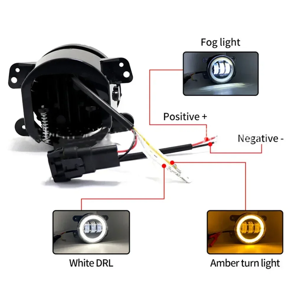 Phares antibrouillard ronds à LED Angel Eyes, phares antibrouillard tout-terrain, 4 pouces, adaptés pour Jeep Wrangler 2007-2015 Dodge 150./