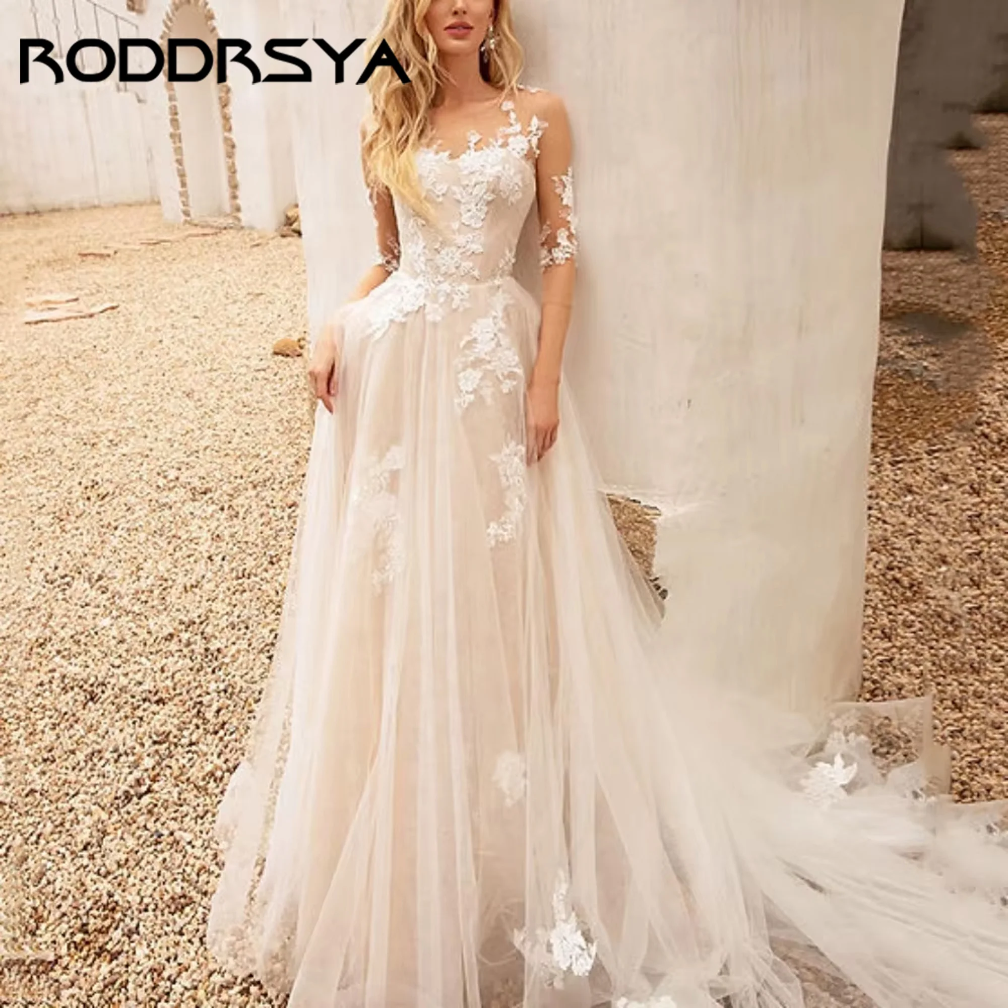 

Boho A-Line Wedding Dress Applique O-Neck Bride Dress Tulle Illusion Luxury Bridal Gowns New Vestidos De Novia 2025 Customized