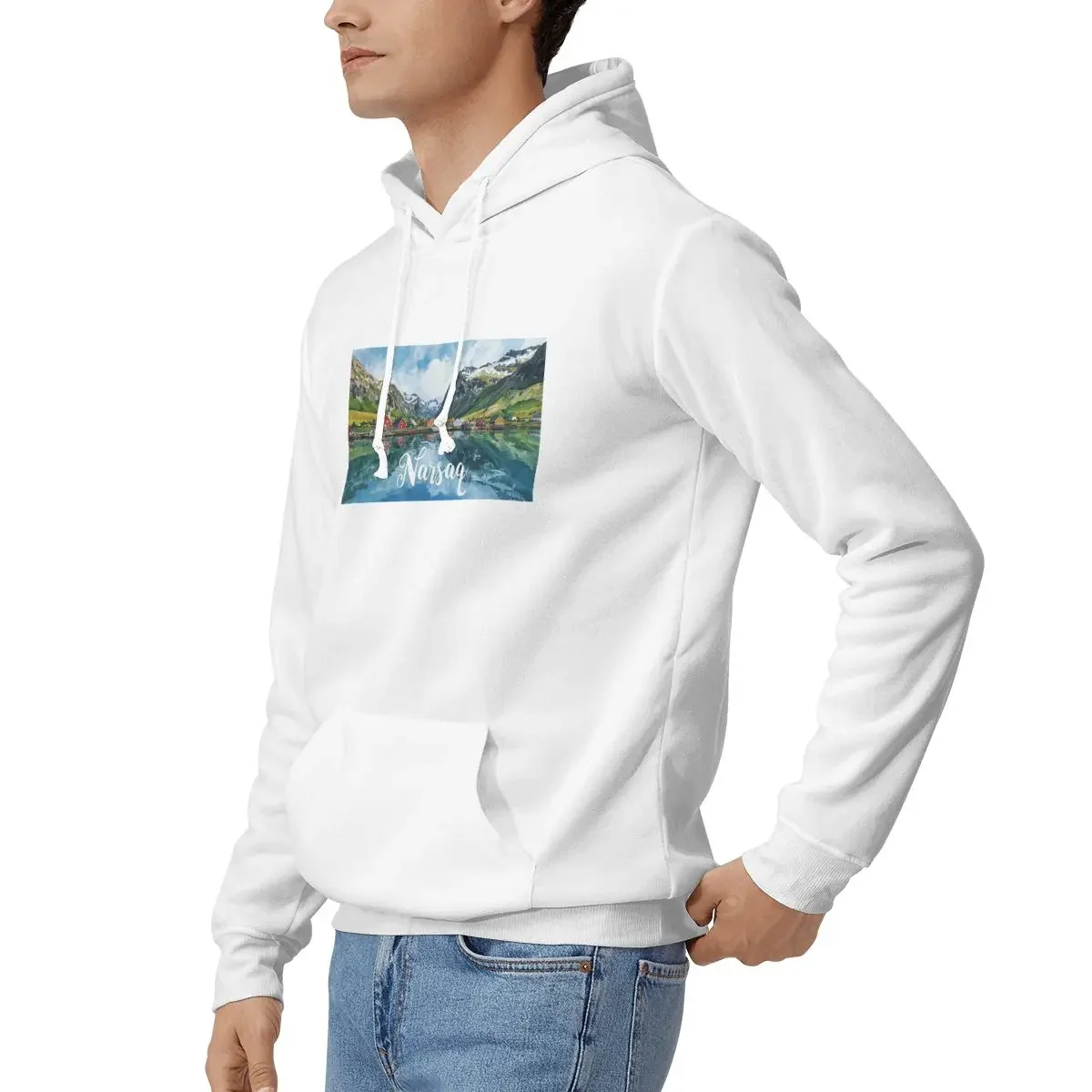 Narsaq Landscape With Reflections In The Fjord In Watercolor Hoodies Men Women Pullover Sweatshirt Fashion Long Sleeve Clothing