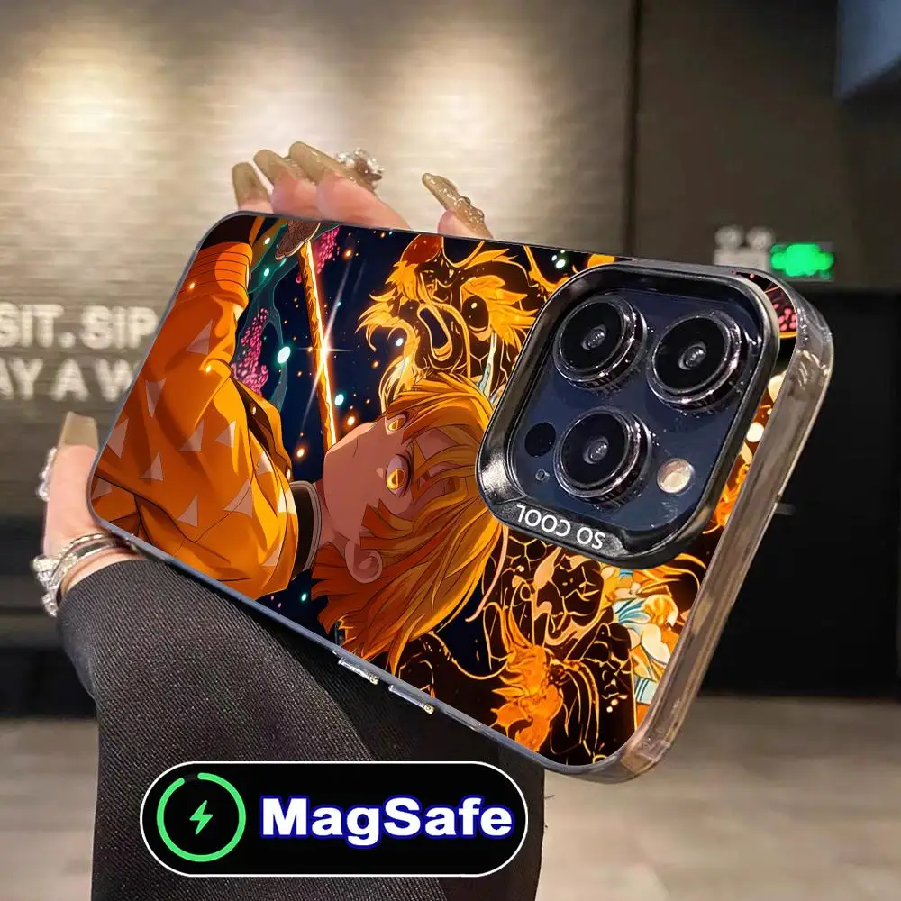 شيطان القاتل Zenitsu قضية الهاتف المحمول آيفون 16 15 14 13 12 11 برو ماكس زائد MagSafe شفافة اللون واقية فاخرة