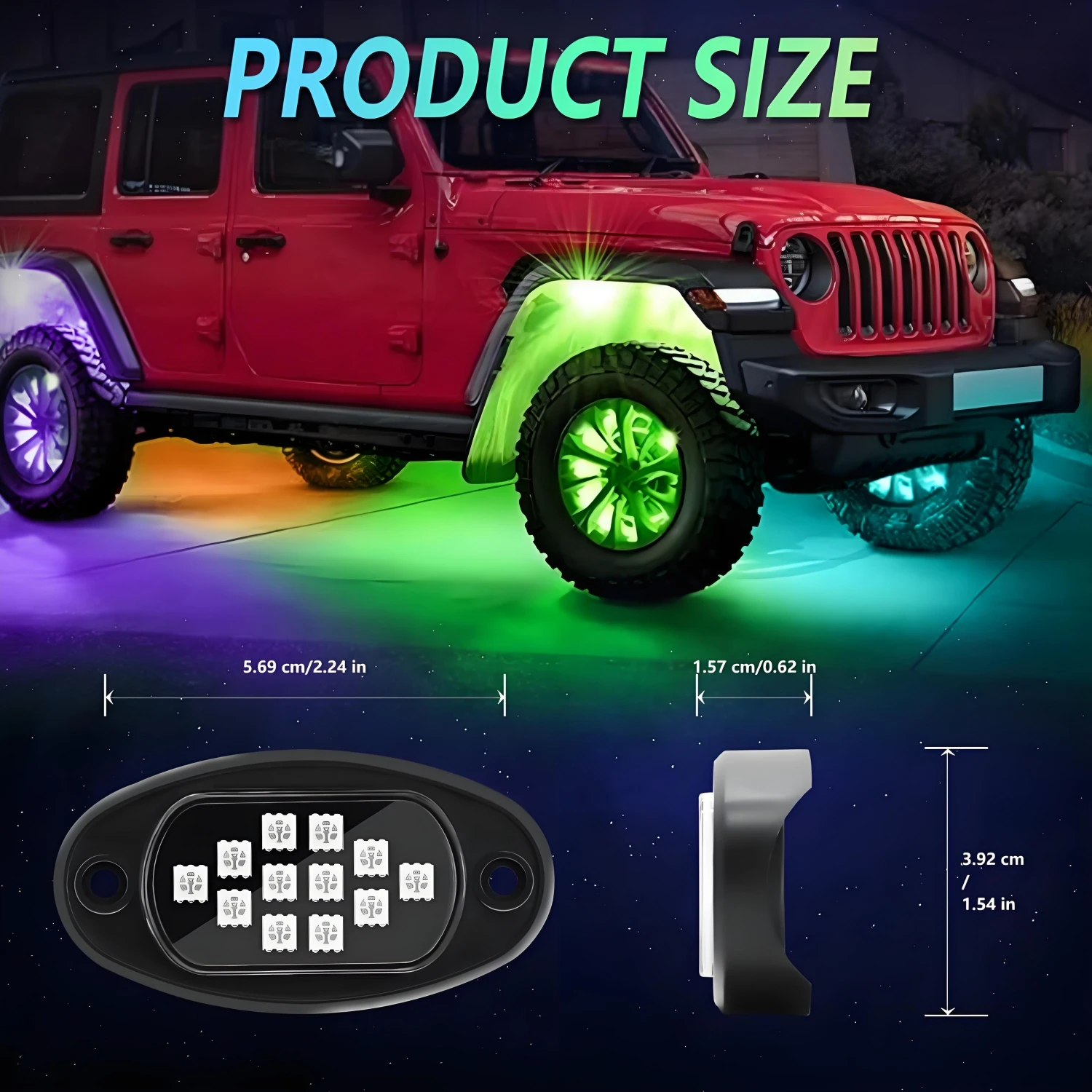 

RGB LED Rock Lights, Multifunction Neon Underglow Waterproof Light With APP Control Multicolor Lights For ATV UTV SUV-A06U