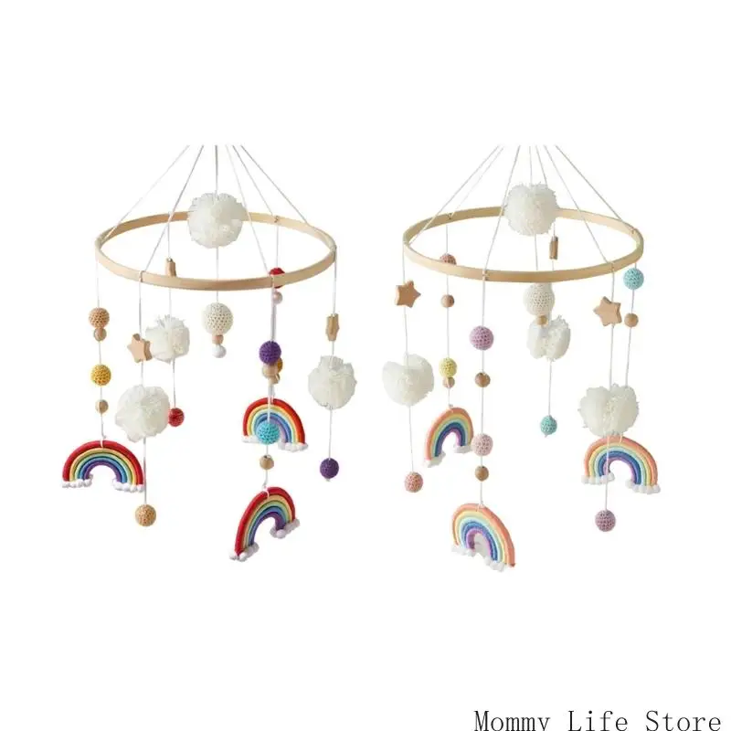قوس قزح ستار الحضانة الديكور القطن معلقة قلادة سرير المحمول الخشب الطبيعي الرضع لعبة التنمية الحسية السمعية