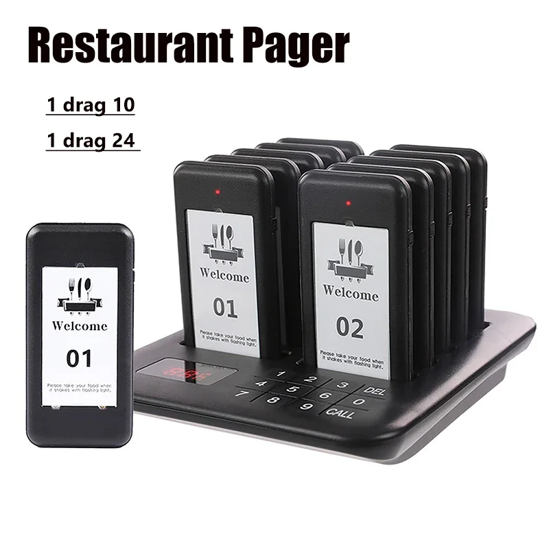 Restaurant Pager Wireless Calling System 10 Coasters Buzzer Beeper Bell Receivers For Bar Cafe Food Truck Hotel Church