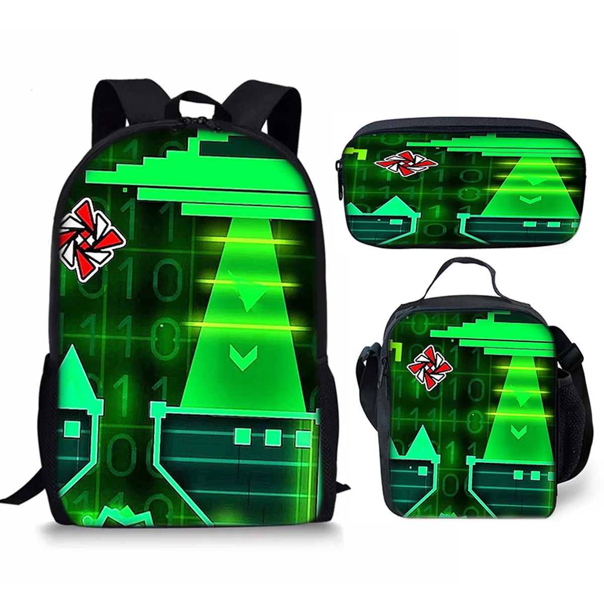 Hip Hop Popular Funny Geometry Dash 3D Print 3pcs/Set pupil School Bags Laptop Daypack Backpack Crossbody Lunch bag Pencil Case