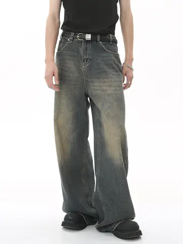 IEFB Summer Men's Denim Pants Old Blue Washed Male Jeans Straight Casual Menwear Loose Wide Leg Trousers New Fashion 9C354
